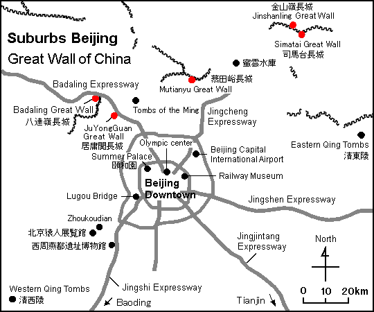 Great Wall of China in Beijing suburbs Map